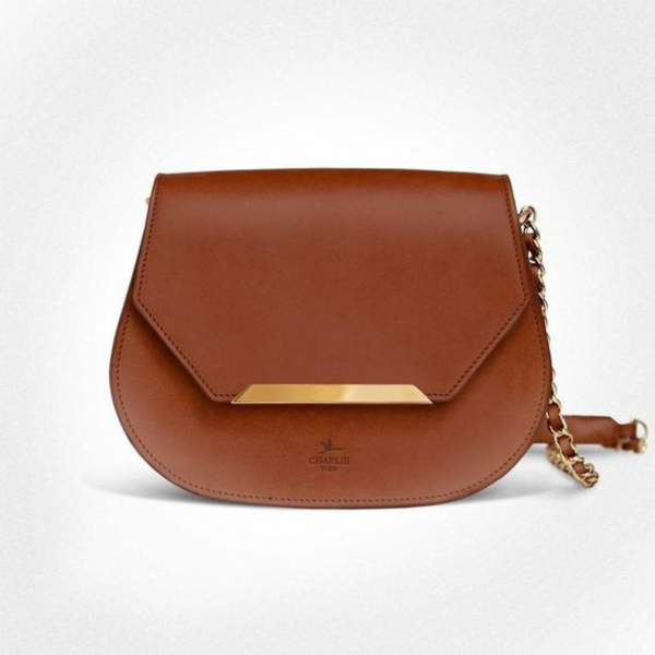 Charlie Paris Saddle Bag – Tan Brown Crossbody with Gold Chain Strap