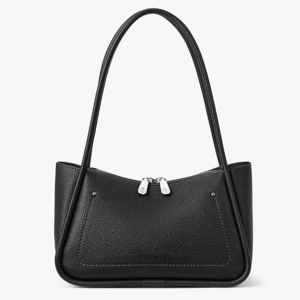 Minimalist Black Shoulder Bag – Double Zipper Faux Leather Handbag