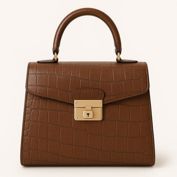 Crocodile-Pattern Faux Leather Handbag – Structured Top-Handle Bag