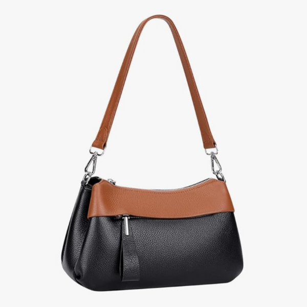 Two-Tone Faux Leather Shoulder Bag – Black & Brown